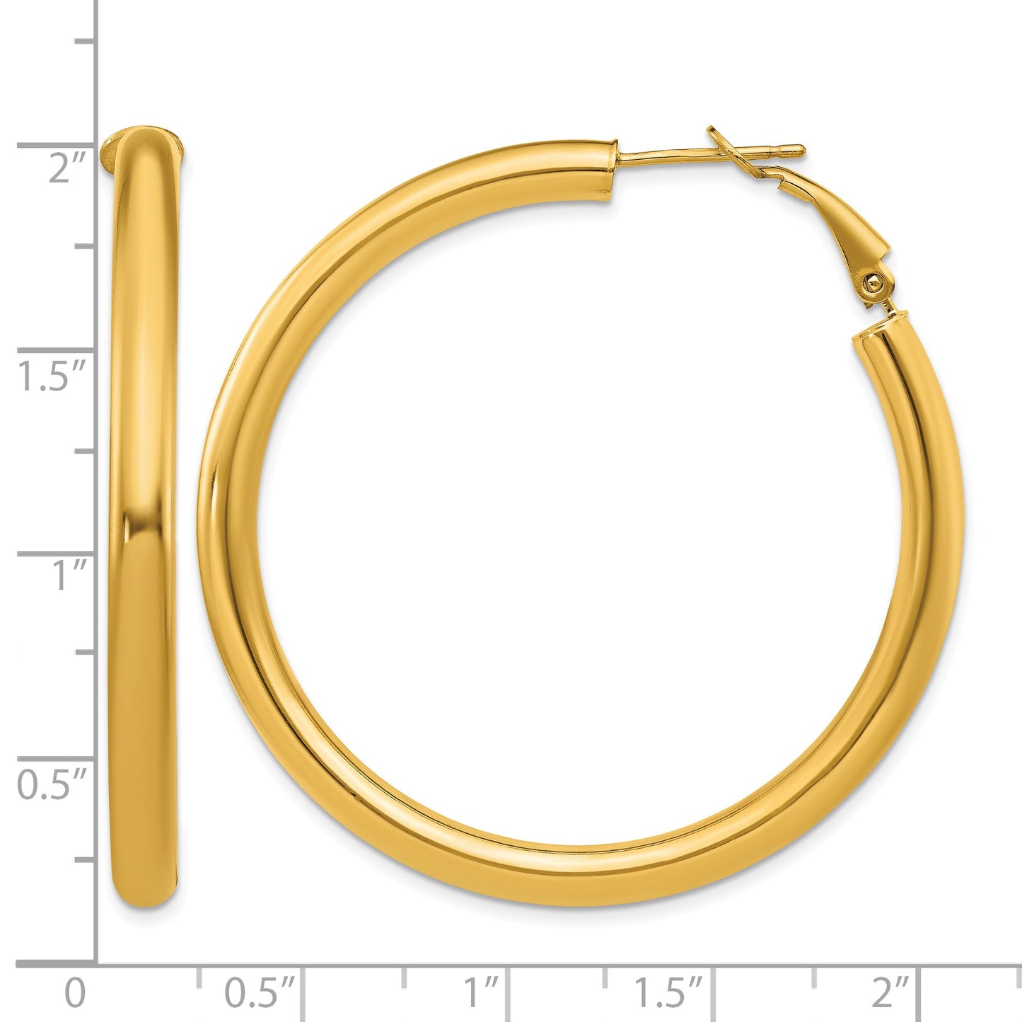 14k 4x50mm Polished Round Omega Back Tube Hoop Earrings