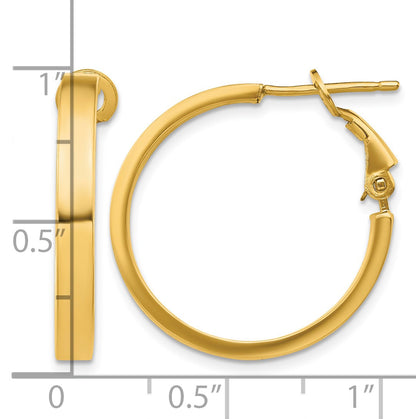 14k 3x25mm Polished Square Tube Omega Back Round Hoop Earrings