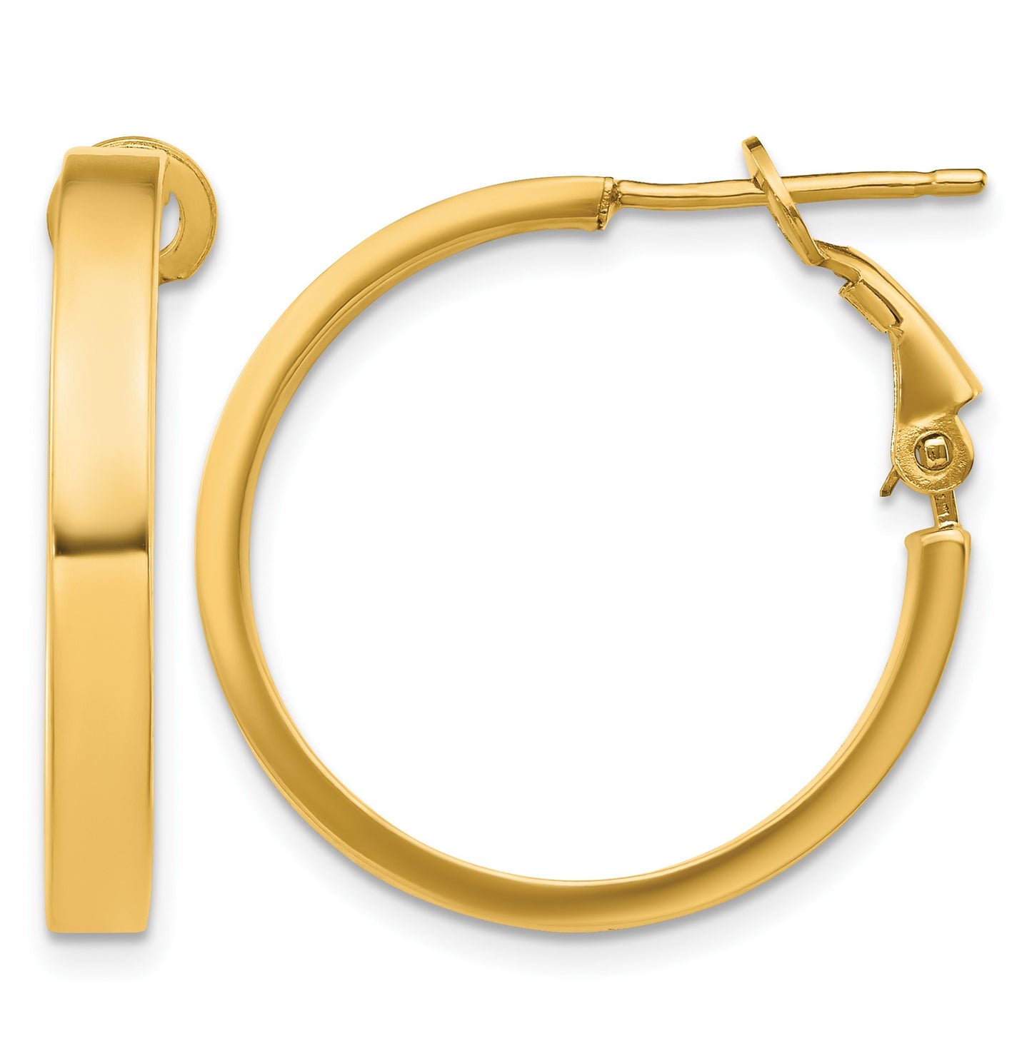 14k 3x25mm Polished Square Tube Omega Back Round Hoop Earrings