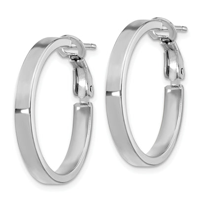 14k White Gold 3x25mm Polished Square Tube Omega Back Round Hoop Earrings