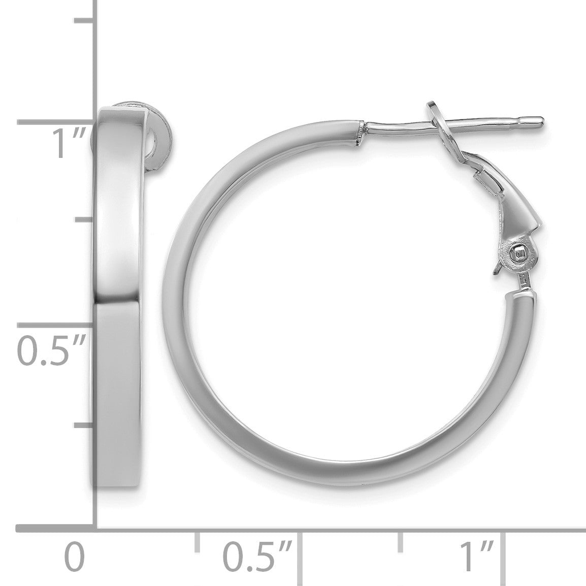 14k White Gold 3x25mm Polished Square Tube Omega Back Round Hoop Earrings
