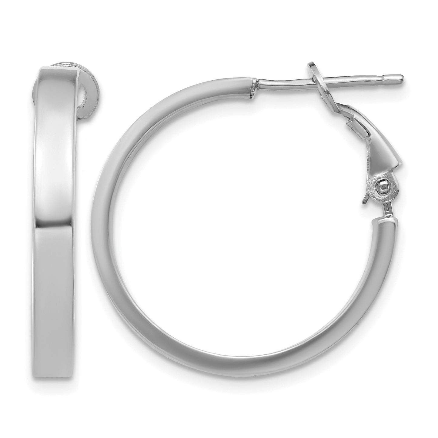 14k White Gold 3x25mm Polished Square Tube Omega Back Round Hoop Earrings
