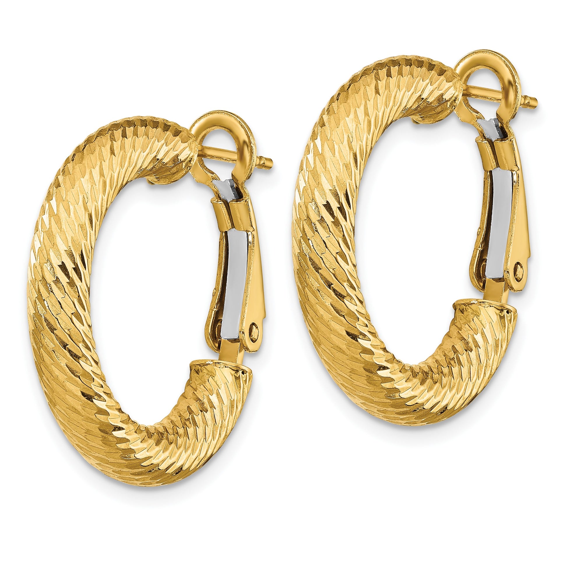 14k 4x23mm Diamond-cut Round Omega Back Tube Hoop Earrings