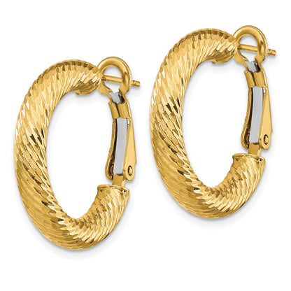 14k 4x23mm Diamond-cut Round Omega Back Tube Hoop Earrings