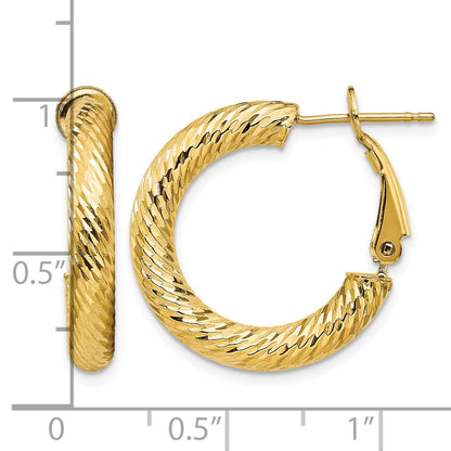 14k 4x23mm Diamond-cut Round Omega Back Tube Hoop Earrings