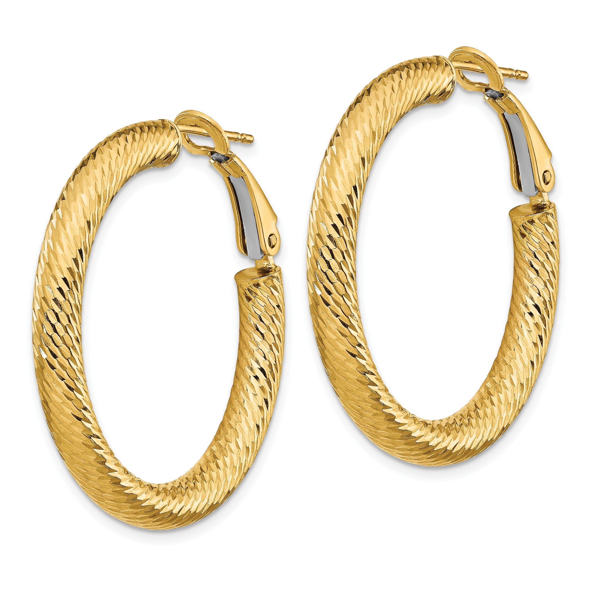 14k 4x34mm Diamond-cut Round Omega Back Tube Hoop Earrings