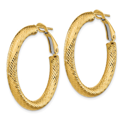 14k 4x34mm Diamond-cut Round Omega Back Tube Hoop Earrings