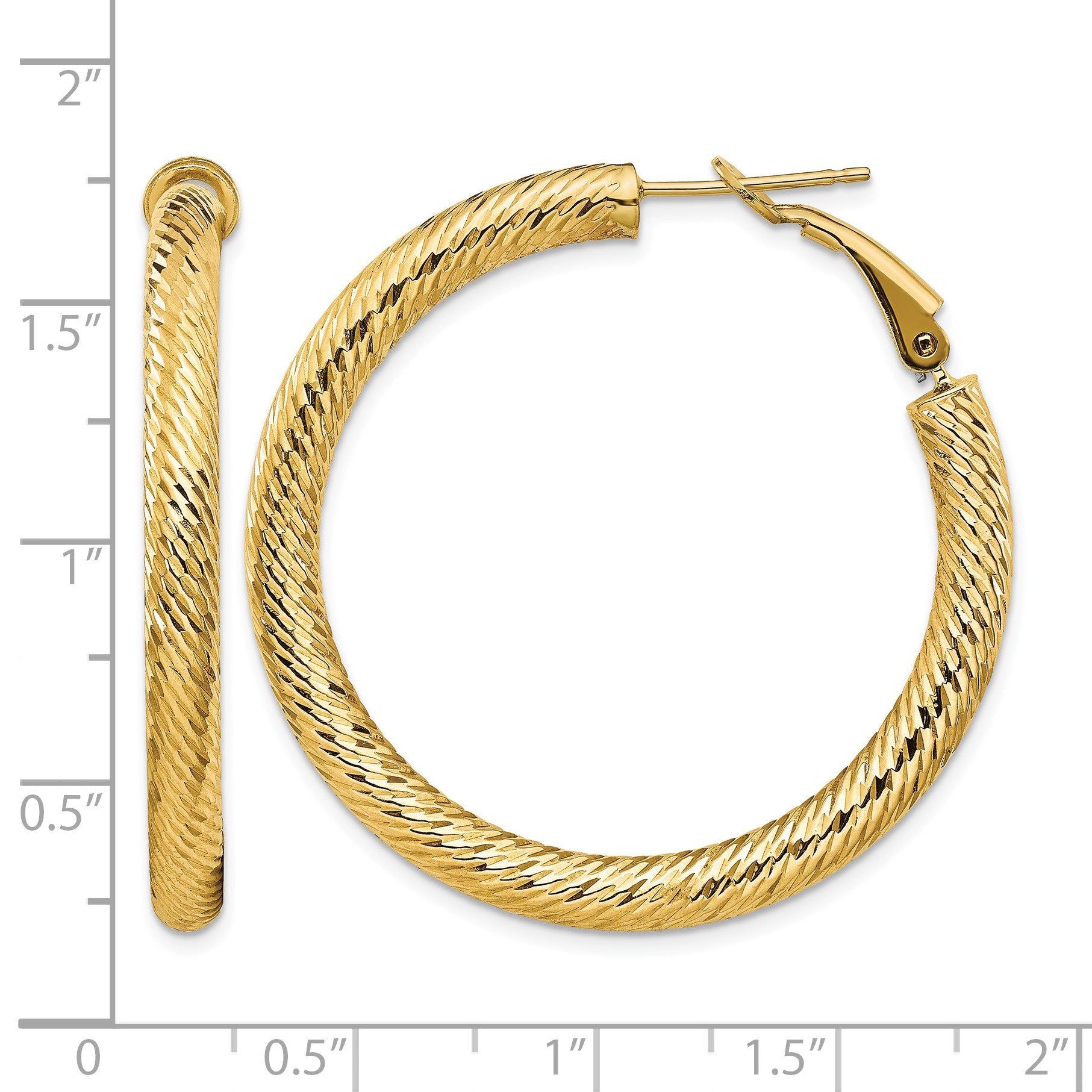 14k 4x40mm Diamond-cut Round Omega Back Tube Hoop Earrings