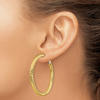 14k 4x45mm Diamond-cut Round Omega Back Tube Hoop Earrings