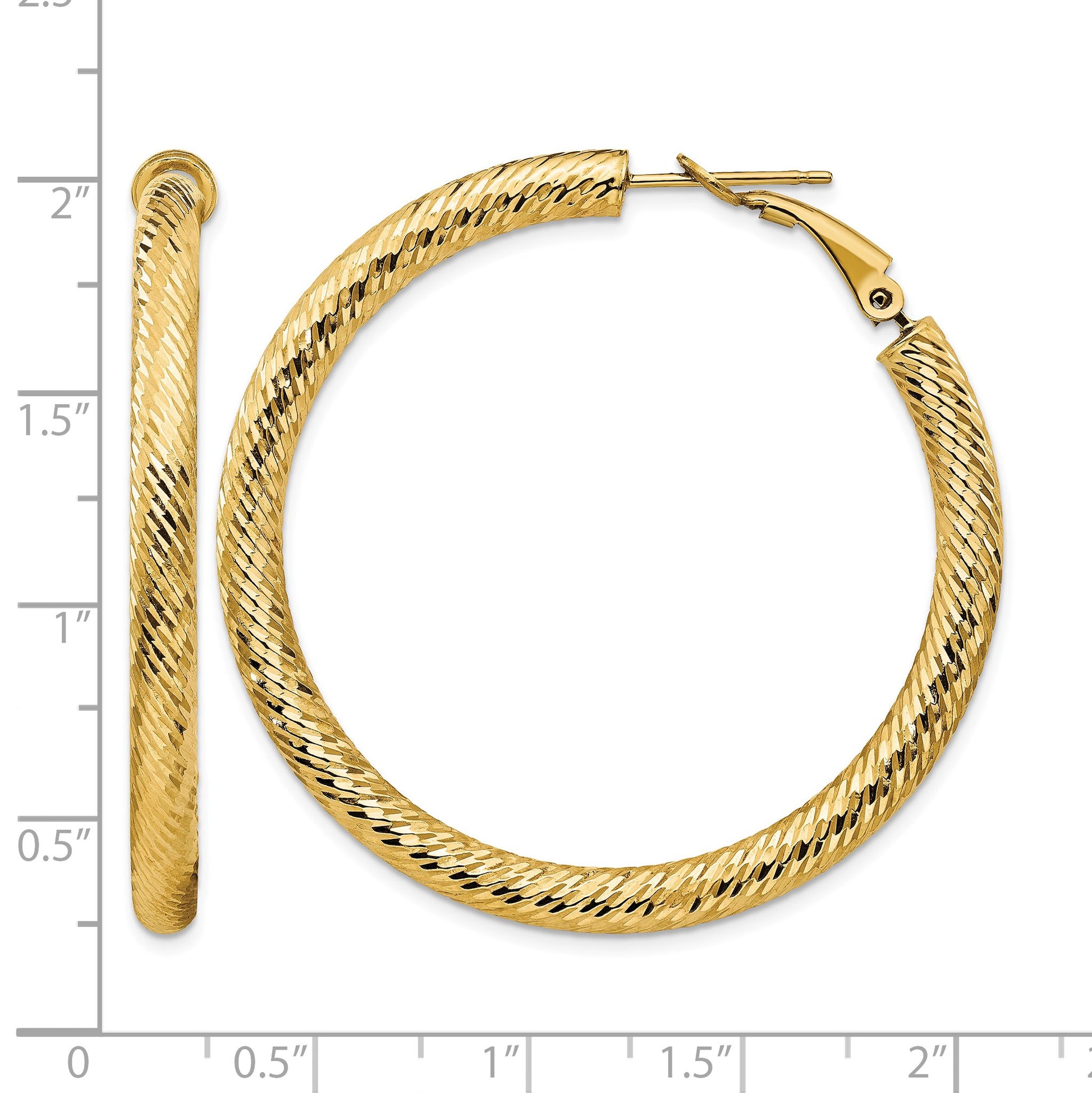 14k 4x45mm Diamond-cut Round Omega Back Tube Hoop Earrings