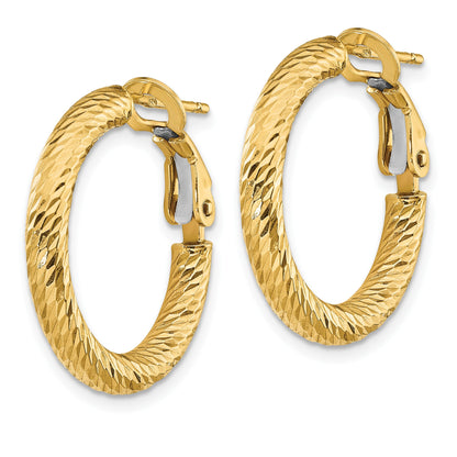 14k 3x21mm Polished Diamond-cut Round Omega Back Tube Hoop Earrings