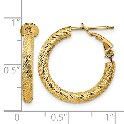 14k 3x21mm Polished Diamond-cut Round Omega Back Tube Hoop Earrings