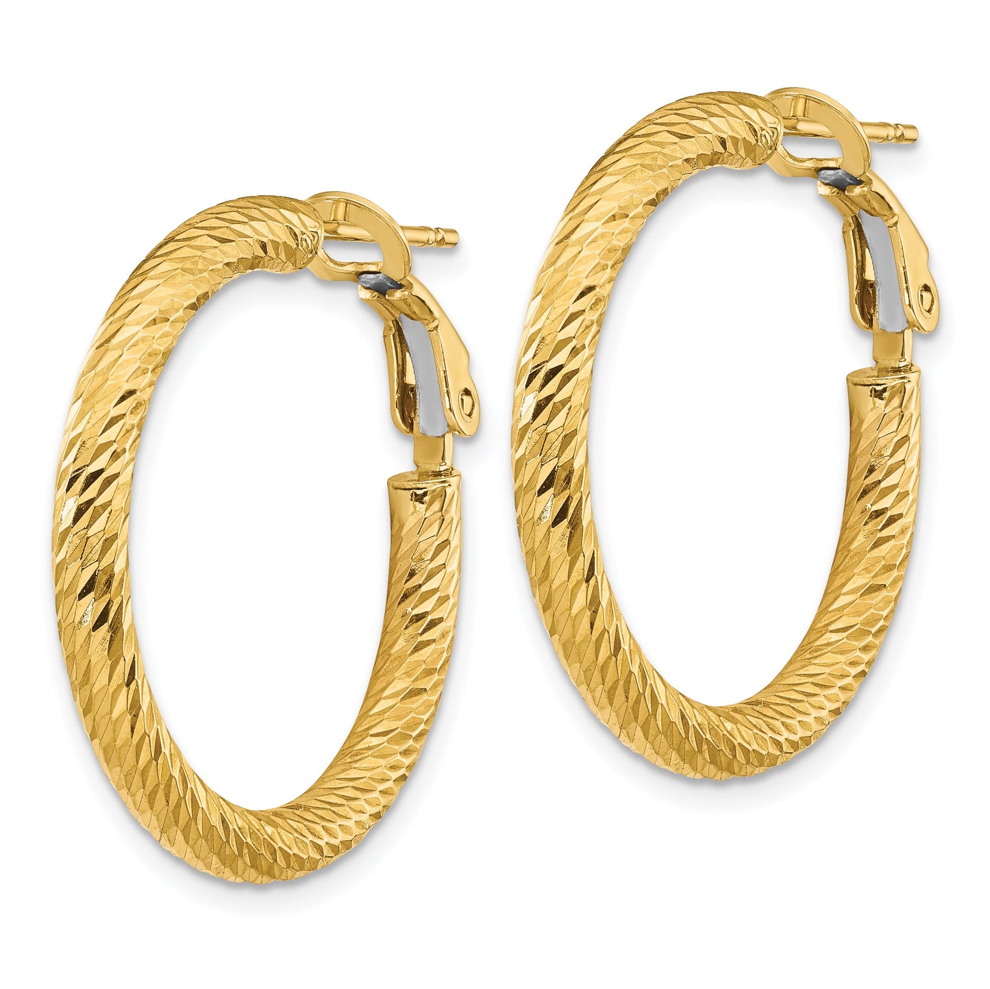 14k 3x27mm Diamond-cut Round Omega Back Tube Hoop Earrings