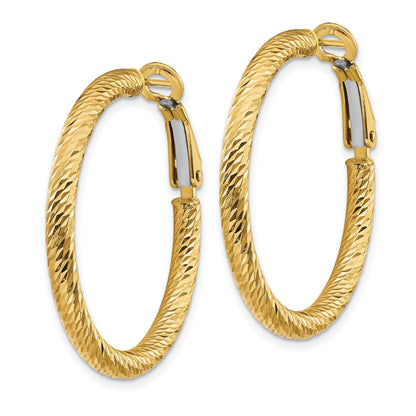 14k 3x32mm Diamond-cut Round Omega Back Tube Hoop Earrings