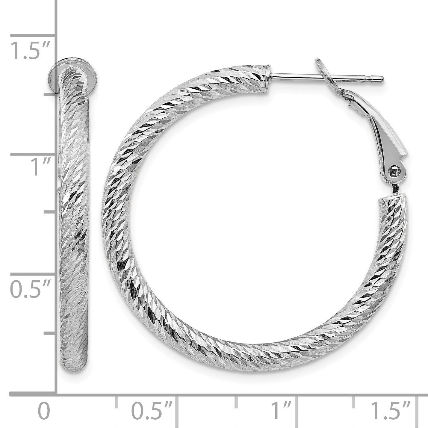 14k White Gold 3x32mm Diamond-cut Round Omega Back Tube Hoop Earrings