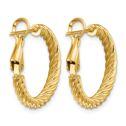 14k 3x21mm Twisted Round Omega Back Tube Hoop Earrings