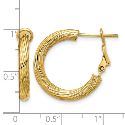 14k 3x21mm Twisted Round Omega Back Tube Hoop Earrings