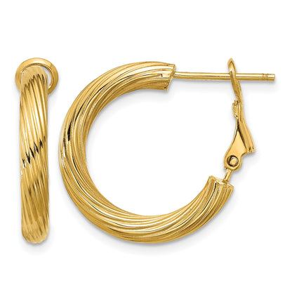 14k 3x21mm Twisted Round Omega Back Tube Hoop Earrings