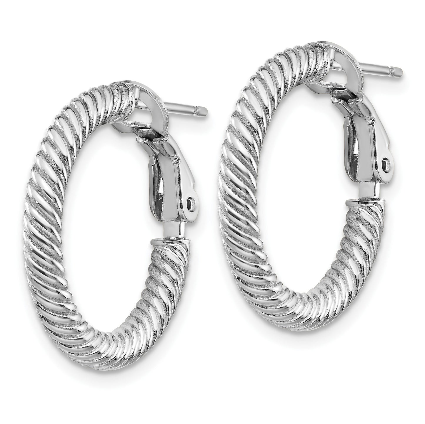 14k White Gold 3x21mm Twisted Round Omega Back Tube Hoop Earrings