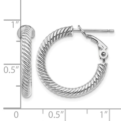 14k White Gold 3x21mm Twisted Round Omega Back Tube Hoop Earrings