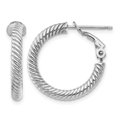 14k White Gold 3x21mm Twisted Round Omega Back Tube Hoop Earrings