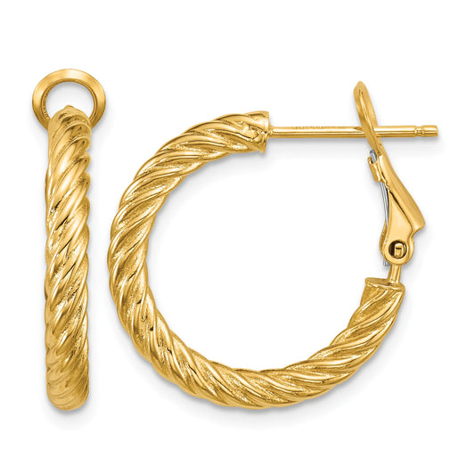 14k 3x21mm Twisted Round Omega Back Tube Hoop Earrings