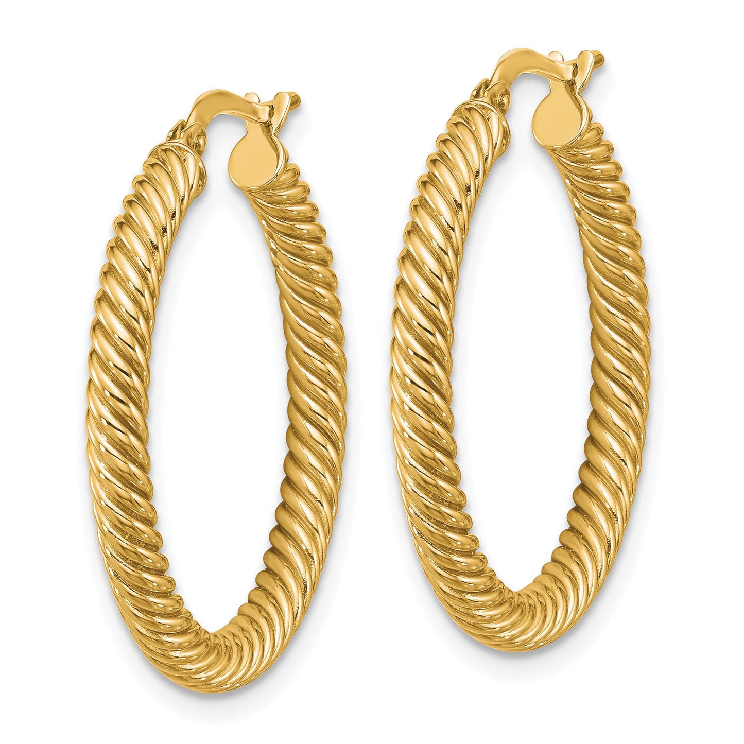 14k 3x26mm Twisted Round Tube Hoop Earrings