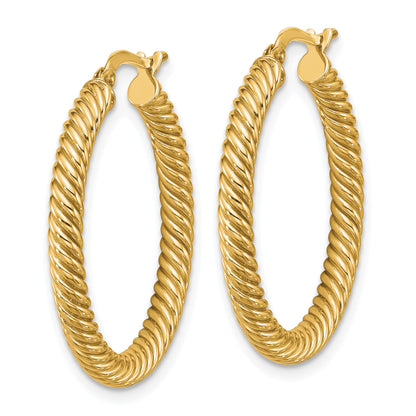 14k 3x26mm Twisted Round Tube Hoop Earrings