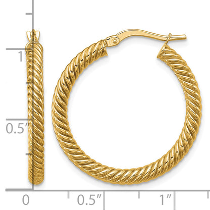14k 3x26mm Twisted Round Tube Hoop Earrings
