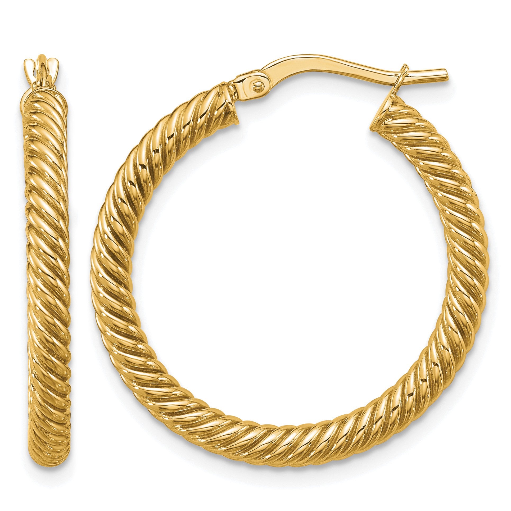 14k 3x26mm Twisted Round Tube Hoop Earrings