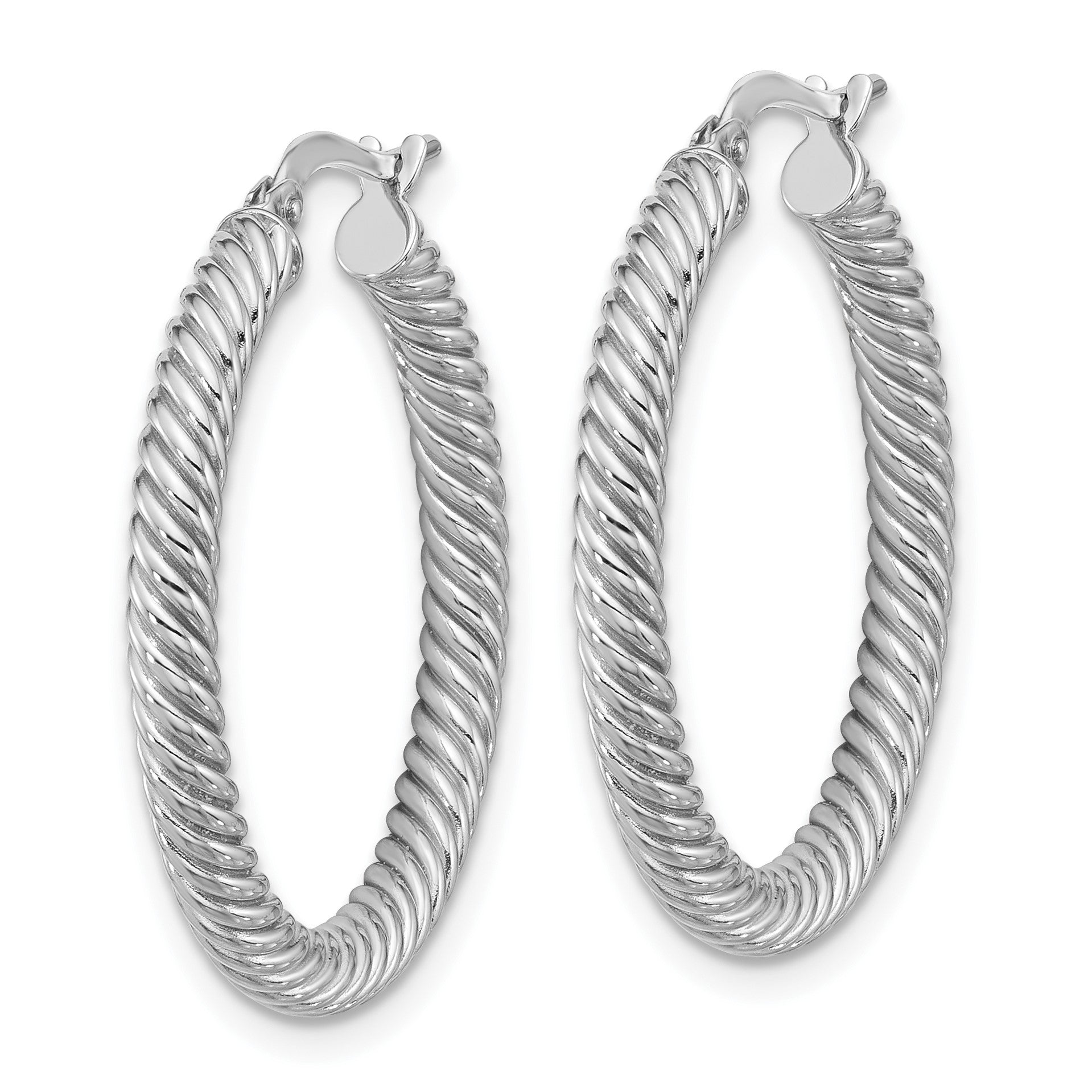 14k White Gold 3x26mm Twisted Round Tube Hoop Earrings
