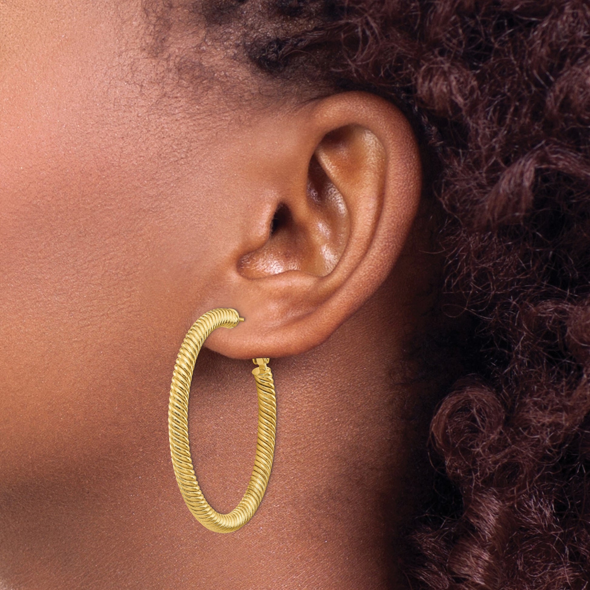 14k 4x44mm Twisted Round Omega Back Tube Hoop Earrings