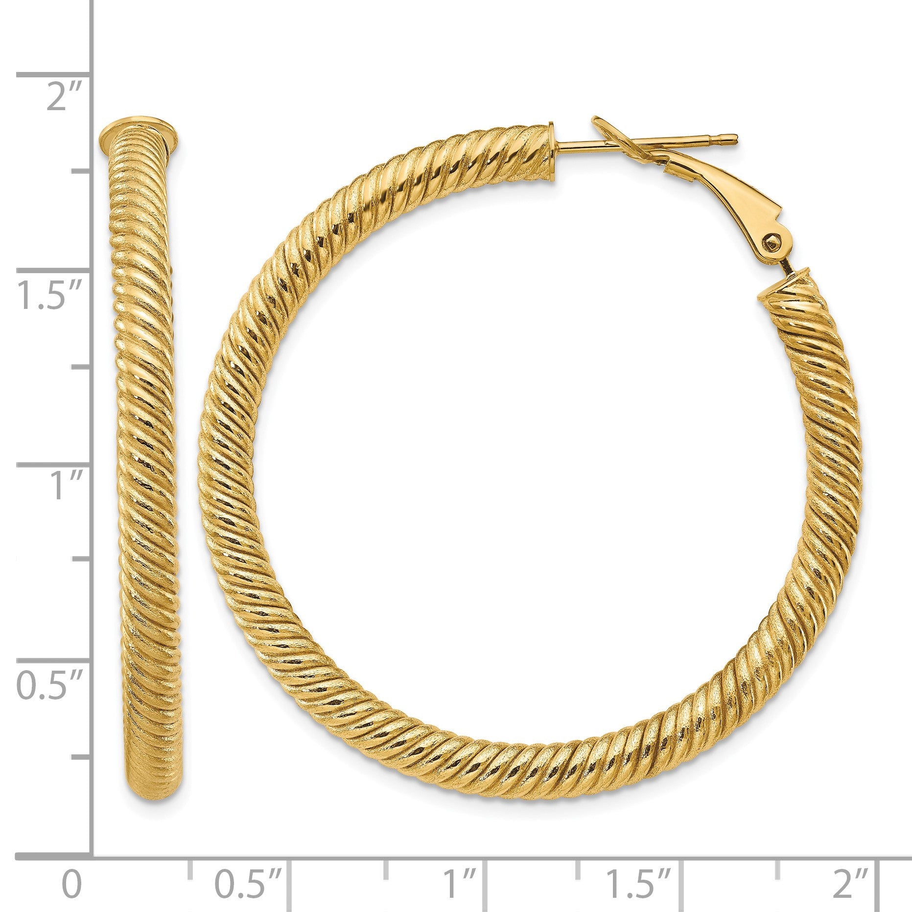 14k 4x44mm Twisted Round Omega Back Tube Hoop Earrings