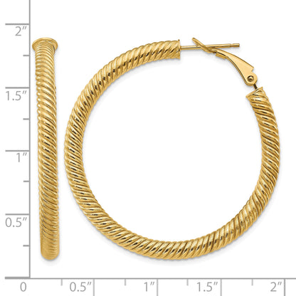 14k 4x44mm Twisted Round Omega Back Tube Hoop Earrings