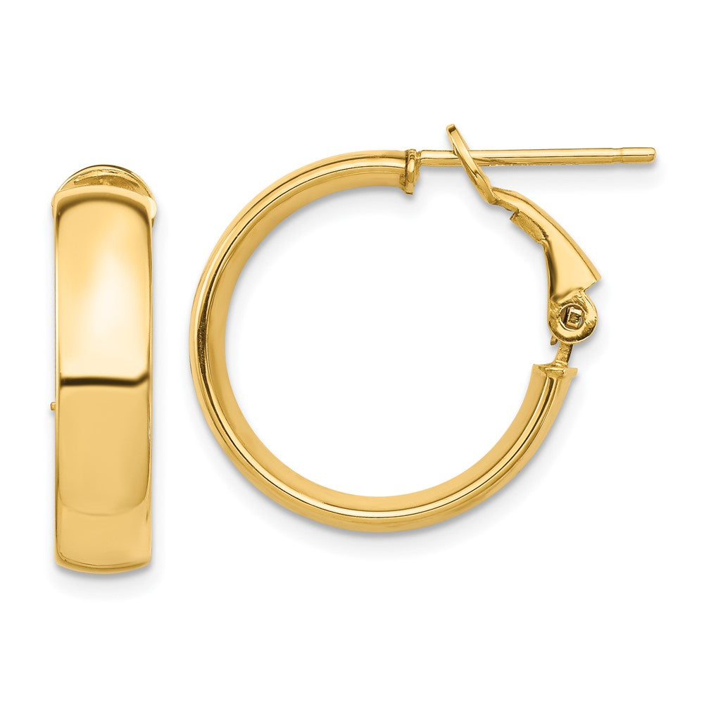 14k High Polished 5mm Omega Back Hoop Earrings