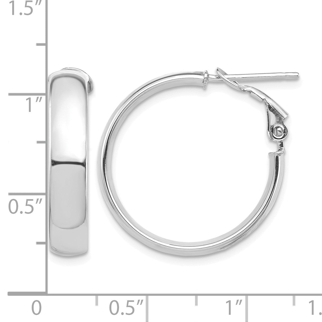14k White Gold 5x25mm High Polished Flat Tube Omega Back Hoop Earrings