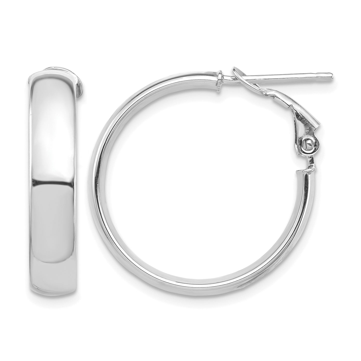 14k White Gold 5x25mm High Polished Flat Tube Omega Back Hoop Earrings