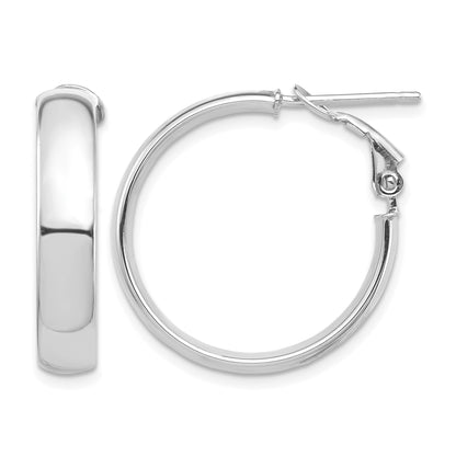 14k White Gold 5x25mm High Polished Flat Tube Omega Back Hoop Earrings