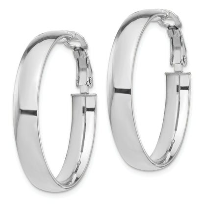 14k White Gold 5x30mm High Polished Flat Tube Omega Back Hoop Earrings