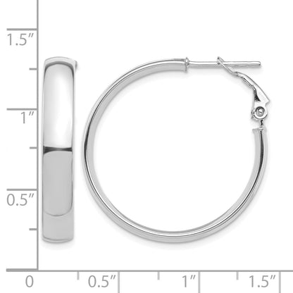 14k White Gold 5x30mm High Polished Flat Tube Omega Back Hoop Earrings