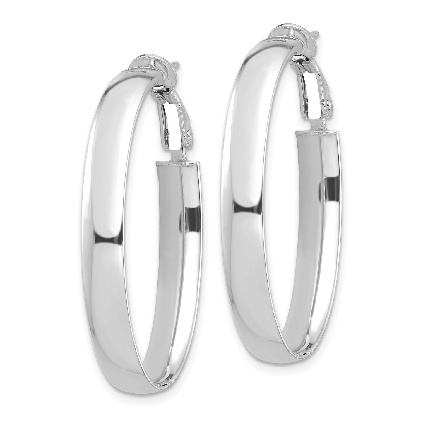14k White Gold 5x33mm High Polished Oval Omega Back Tube Hoop Earrings