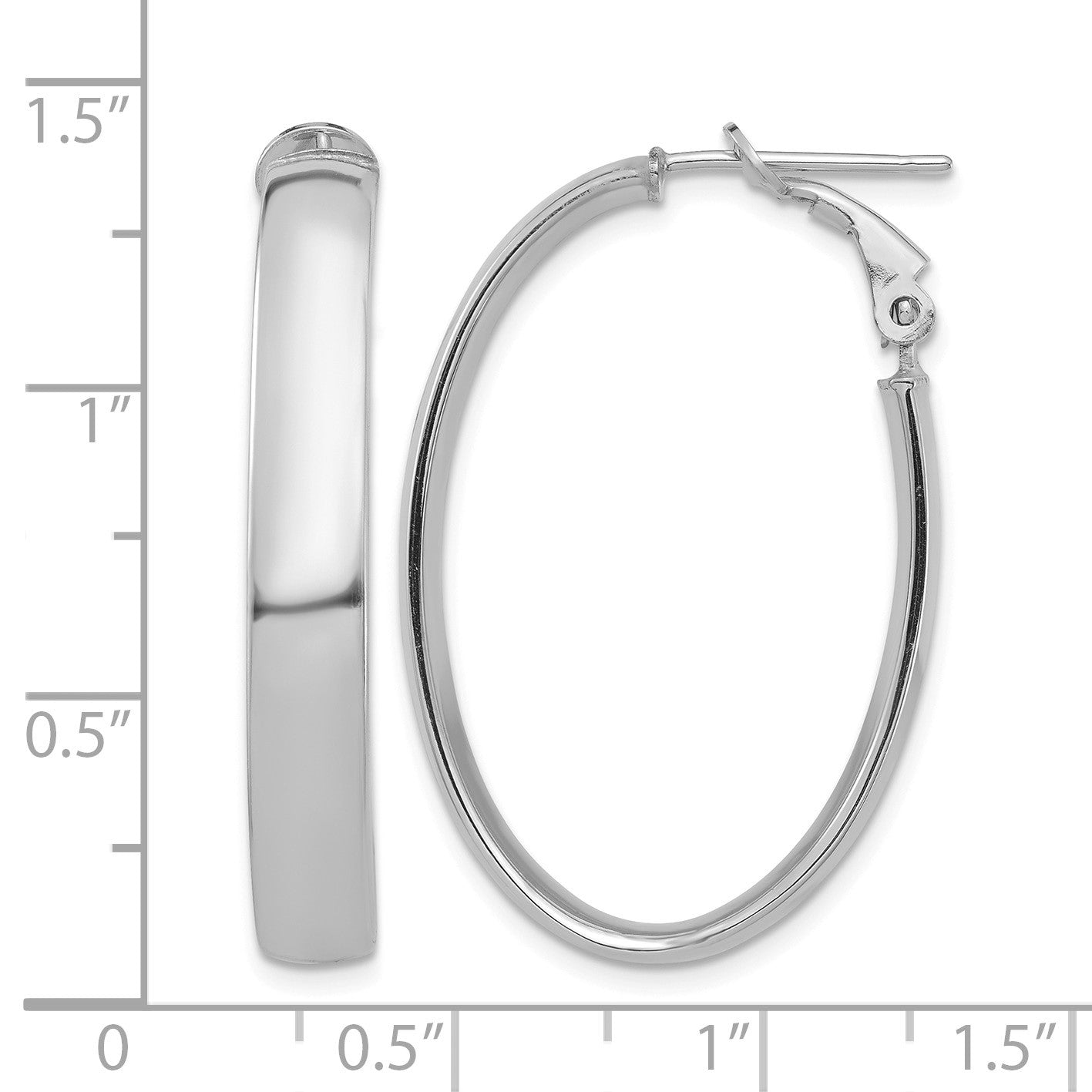 14k White Gold 5x33mm High Polished Oval Omega Back Tube Hoop Earrings