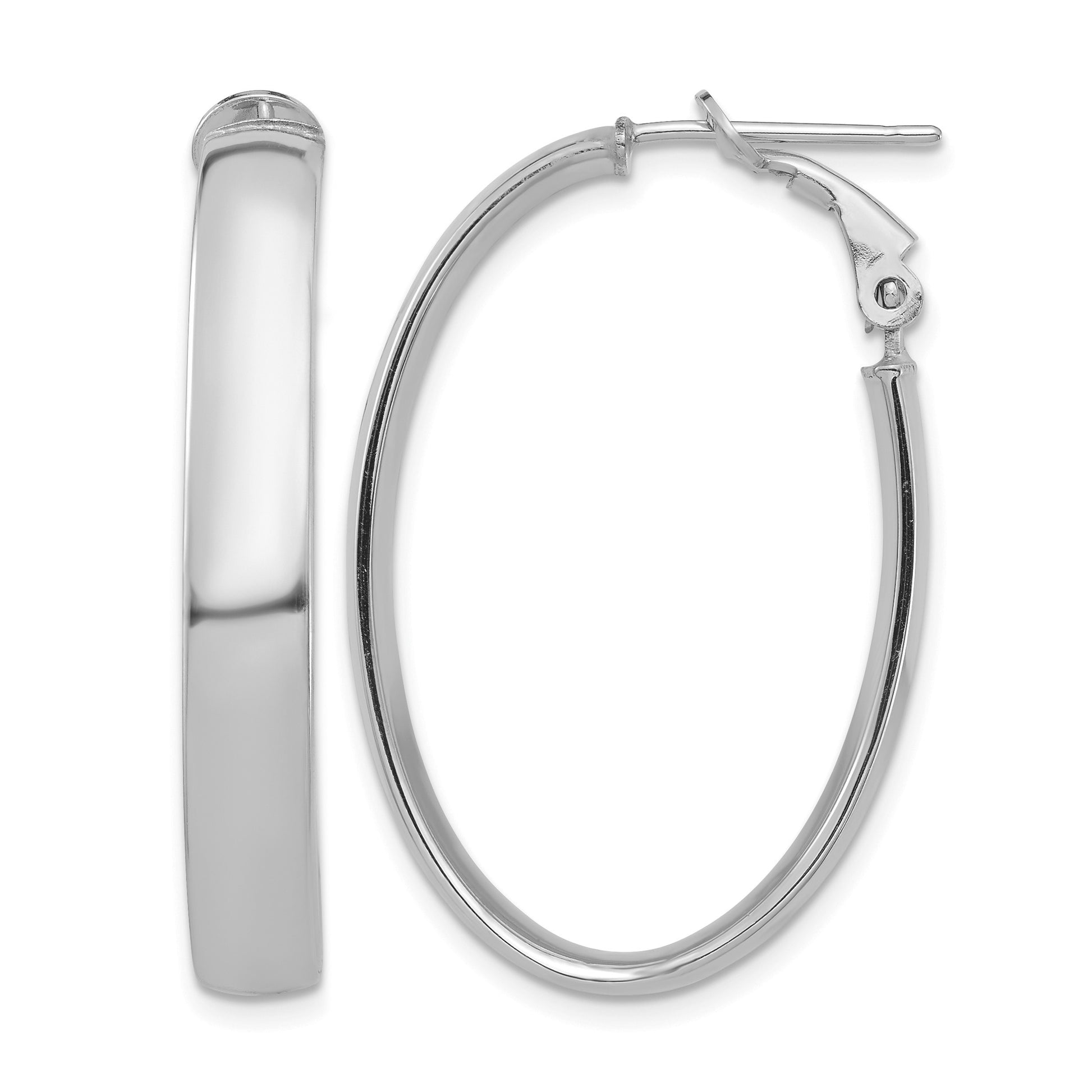 14k White Gold 5x33mm High Polished Oval Omega Back Tube Hoop Earrings