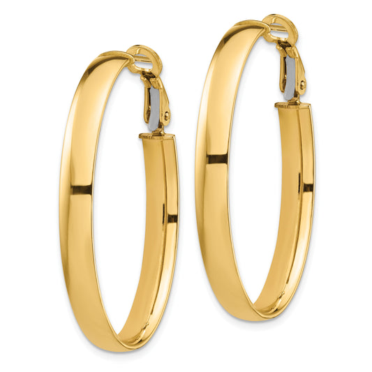 14k 5x38mm High Polished Oval Omega Back Tube Hoop Earrings
