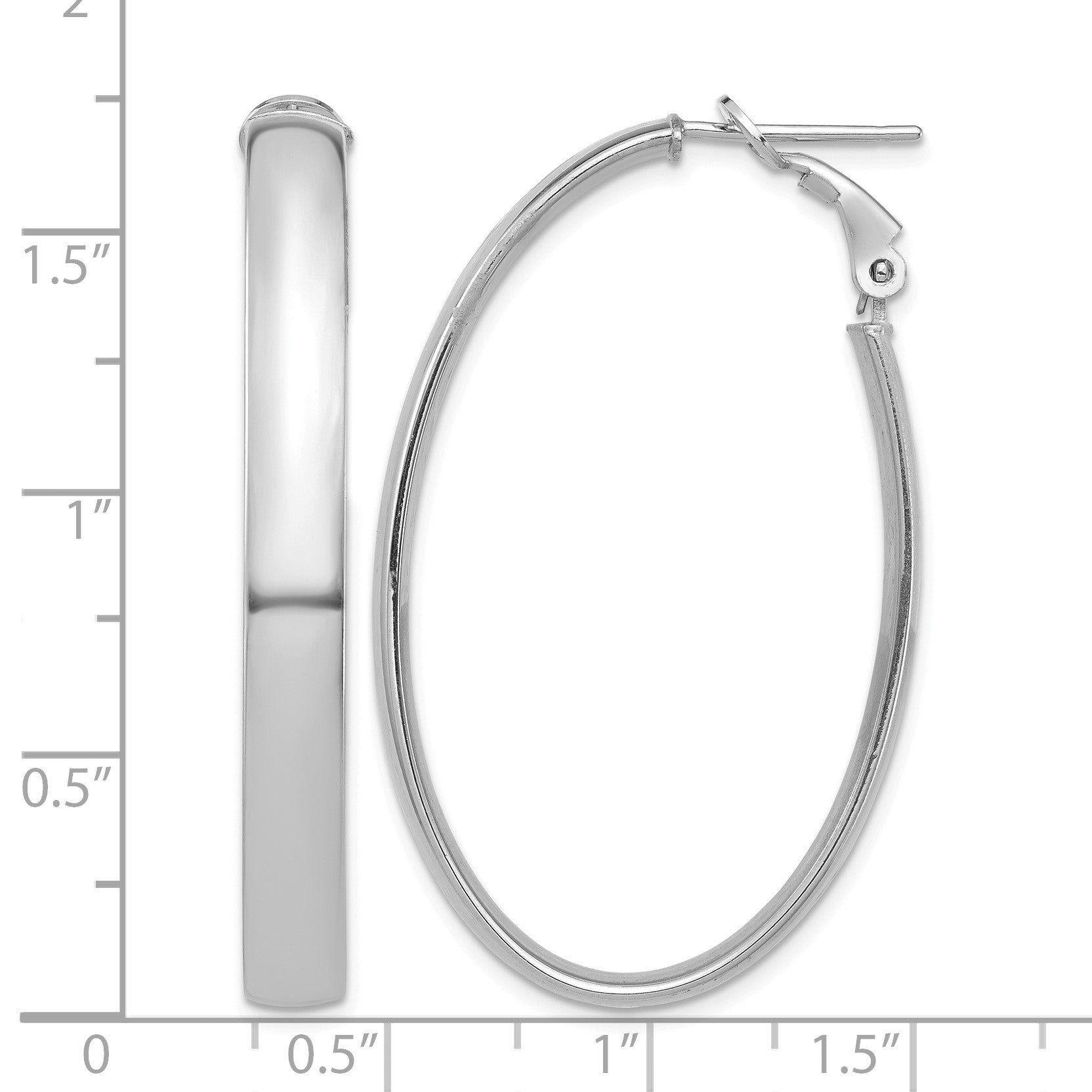14k White Gold 5x44mm High Polished Oval Omega Back Tube Hoop Earrings