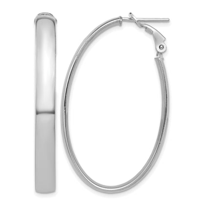 14k White Gold 5x44mm High Polished Oval Omega Back Tube Hoop Earrings