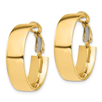 14k High Polished 7mm Omega Back Hoop Earrings