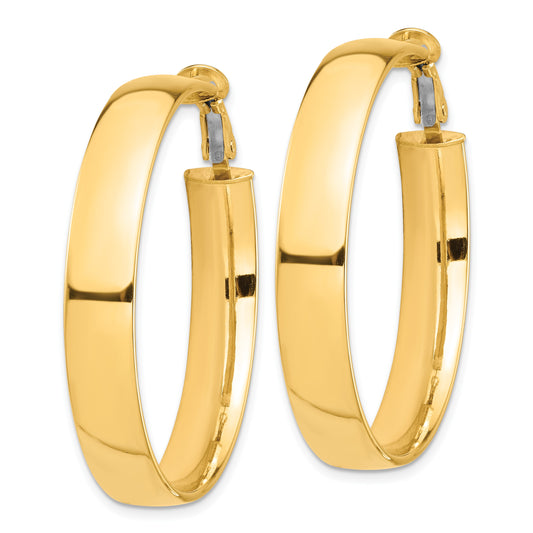 14k 7x42mm High Polished Flat Tube Omega Back Hoop Earrings