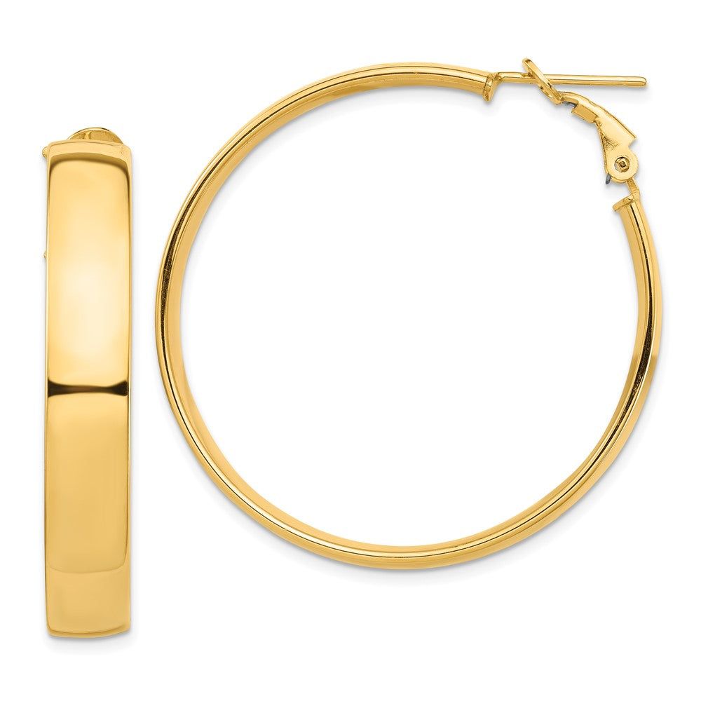 14k High Polished 7mm Omega Back Hoop Earrings