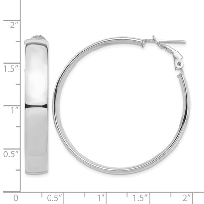 14k White Gold 7x42mm High Polished Flat Tube Omega Back Hoop Earrings
